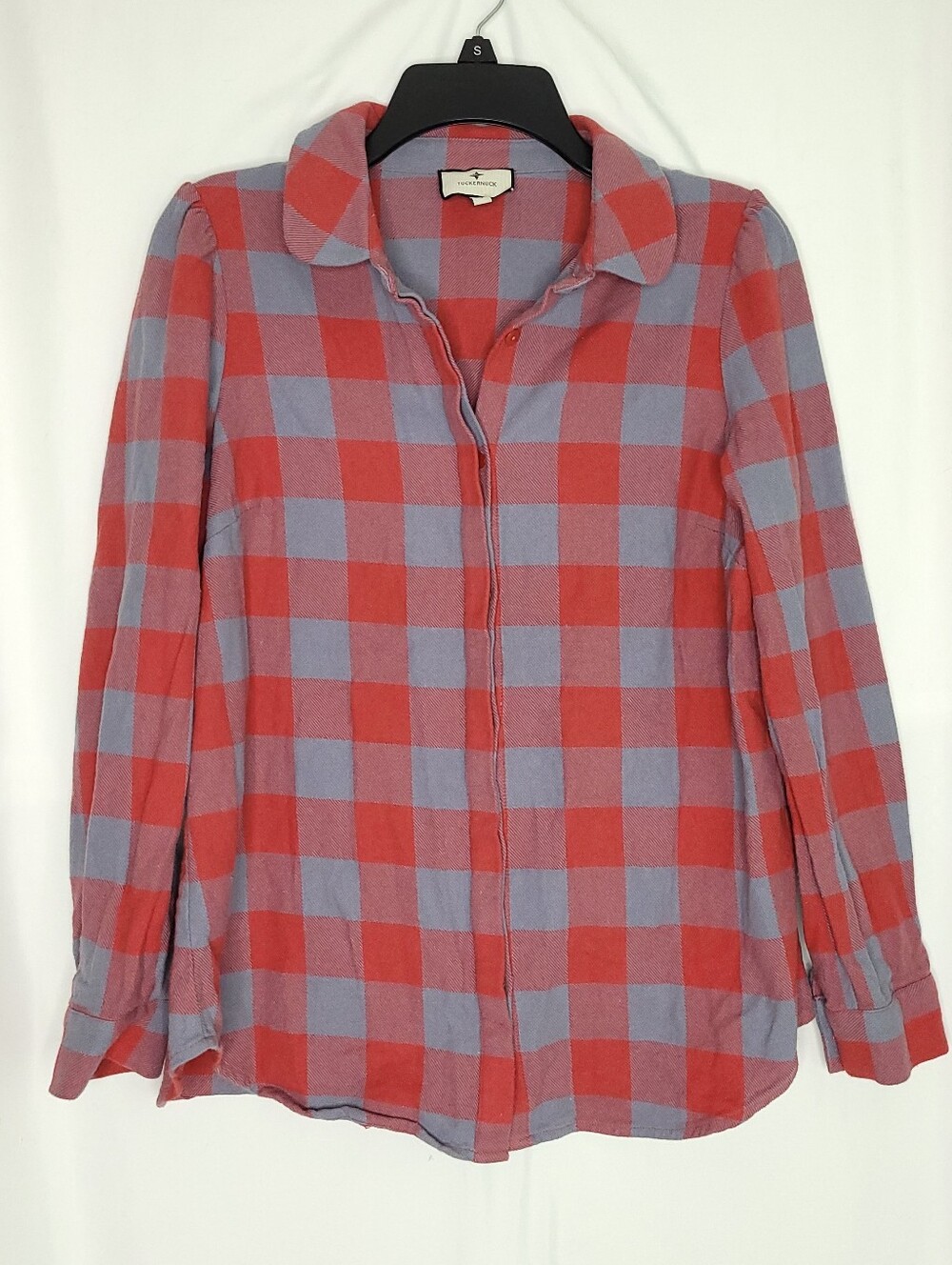 TUCKERNUCK Saranack Women's Red/Gray Plaid Flannel Button Down Shirt SMALL